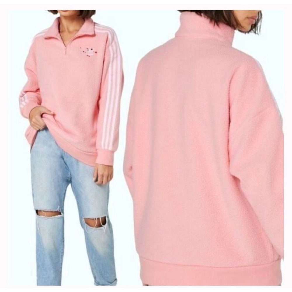 Woman Adidas 1/4 of a zip up furry pullover size M￼